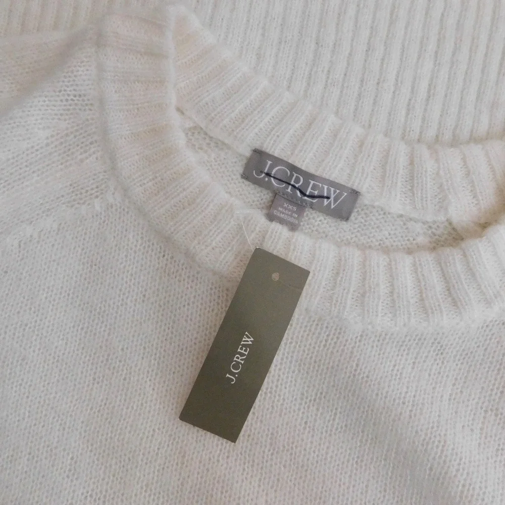 NWT!! J. CREW High Rib Pullover Sweater Wool Alpaca Solid‎ Ivory Minimalist XXS